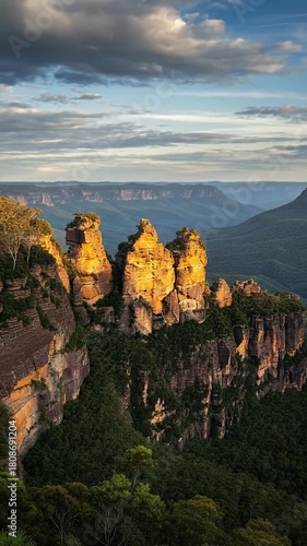 Golden Hour Light on Three Sisters Rocks Blue Mountains Australia Landscape