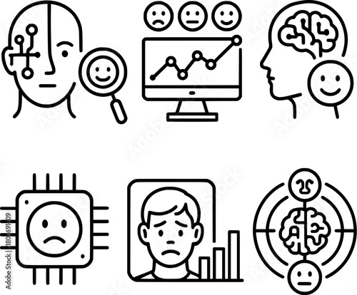AI sentiment tracking and emotional analysis vector icons