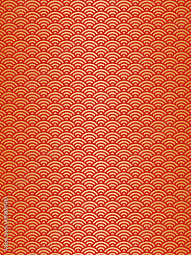 和風背景素材　赤と金の青海波模様　縦長