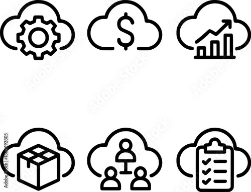 Cloud based enterprise resource planning vector icons