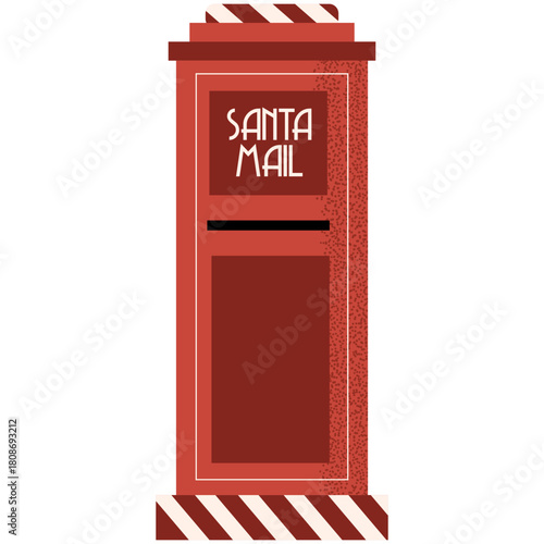 Bright flat-style Santa Mail postbox illustration, perfect for Christmas cards, festive labels, holiday branding and winter designs.