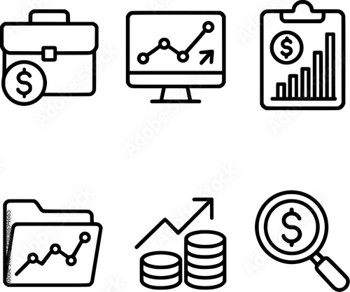 financial investment portfolio tracking line icons