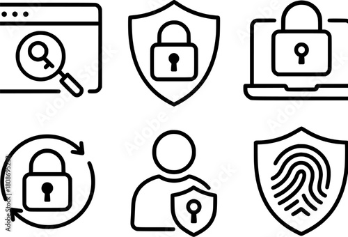 internet data protection and user privacy vector icons