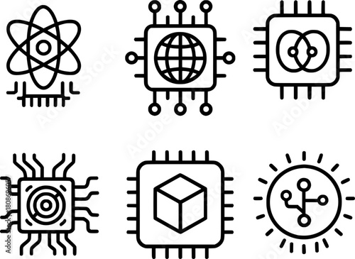quantum computing futuristic microchip technology vector icons