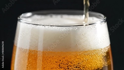 Wallpaper Mural Refreshing Cold Beer Pouring into a Glass with White Frothy Head Close-up of Golden Alcoholic Beverage with Bubbles on a Dark Background Torontodigital.ca
