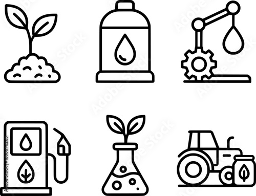 Renewable biofuel production process and sustainable energy generation icons