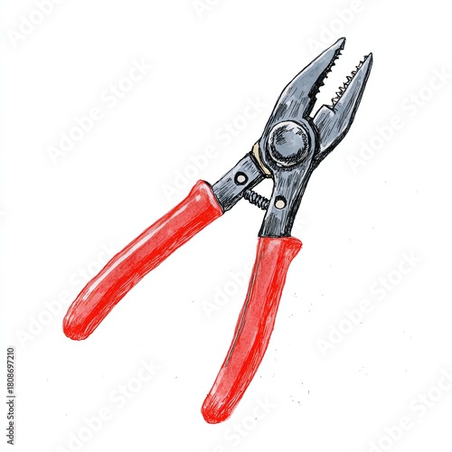 Pliers with red handles on a white isolated background.