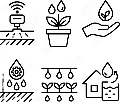Smart irrigation and water management system icons