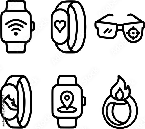 smart wearable technology tracking vector icons