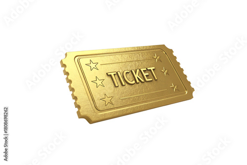 Golden ticket isolated 3d render elegant golden artwork