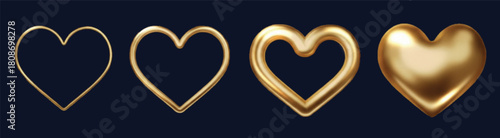 Four golden hearts are displayed in a row, each with a different level of fullness, against a dark blue background, creating a visually appealing gradient effect.
