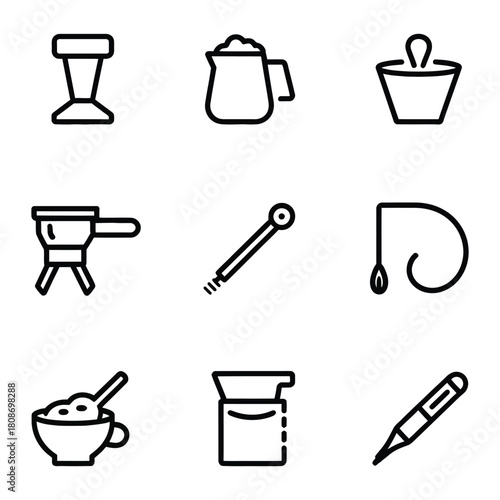 Coffee making and beverage icons set on white background thumbtack bucket
