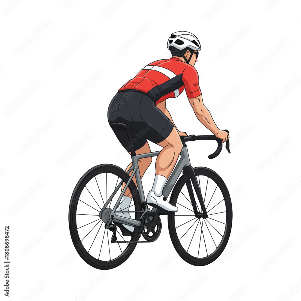 Obraz premium Strong Male Cyclist Pushing Hard on Road Bike Illustration