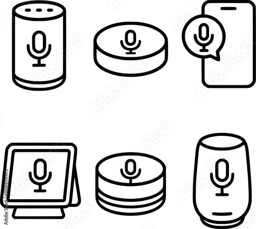 voice command assistant device vector icon set