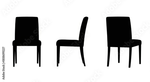 Chair Silhouette Vector Illustration Showing Front, Side, Back, and Diagonal Views in Minimal Furniture Style


