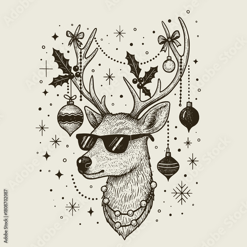 Festive Deer Vector Illustration
