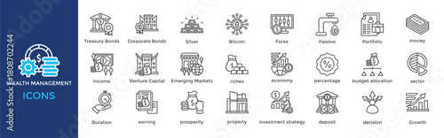 wealth management icon set. Containing Passive, Portfolio, money, Income, Venture Capital