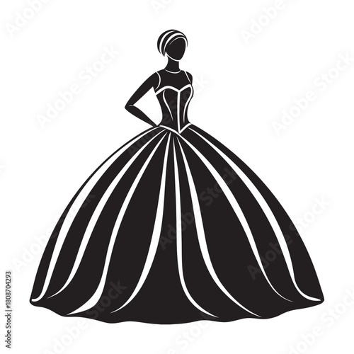 Grand Volumetric Ball Gown Outline Silhouette