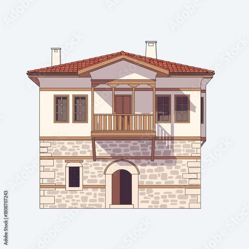 Stylized illustration capturing the essence of a traditional Balkan house