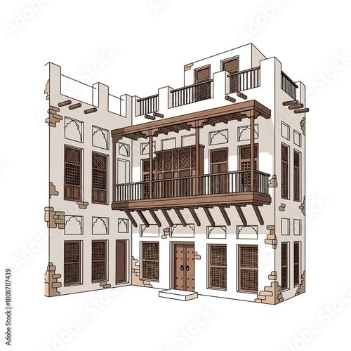 Stylized Rendering of a Traditional Middle Eastern Architectural Dwelling