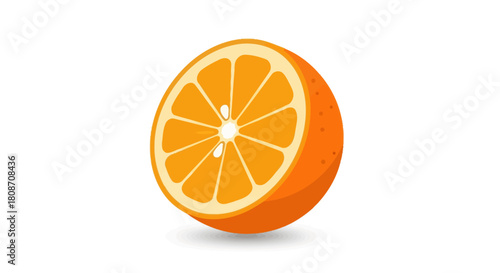Vibrant Orange Half: a single cut of fresh orange reveals the juicy segments and a bright, citrusy essence. Ideal for illustrating health, refreshment, or culinary themes. 