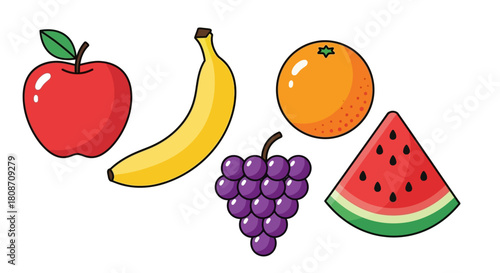 Fresh healthy organic set of fruits and vegetables including apple banana orange grapes kiwi lemon on white isolated background