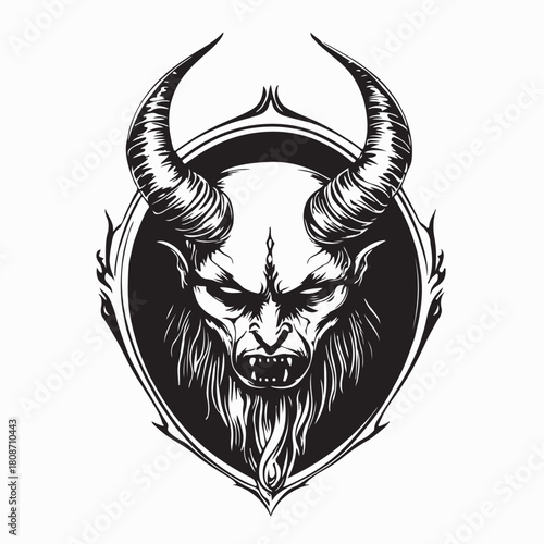 Demonic Devil with Horns and Sharp Teeth Vector Illustration