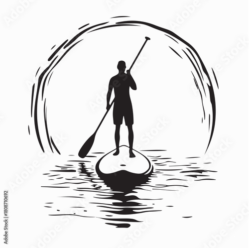 Stand Up Paddleboarding Male Vector image on white background