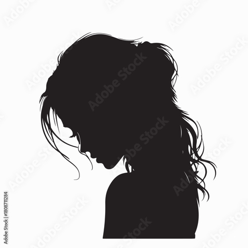 Lonely Woman Depression Pose Silhouette Vector