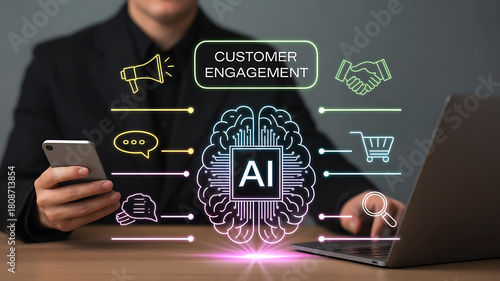 AI powered customer engagement with mobile and laptop interaction for business success