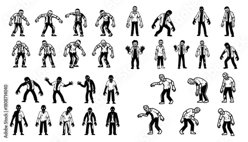 Collection of Diverse Zombie Characters in Various Poses and Sty