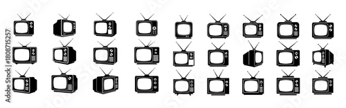 Collection of Vintage Television Sets with Antennas.