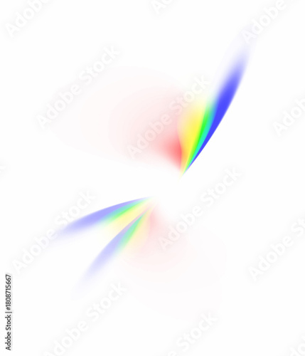 sunlight refracted by prism in rainbow colours, white background