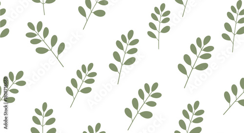 Elegant seamless pattern of stylized olive green leaves on white background perfect for home decor, textiles, or sophisticated stationery designs