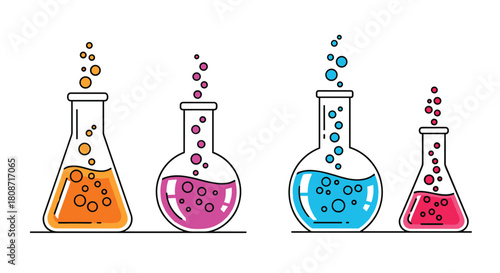 Vibrant chemistry beakers with colorful liquids for science experiments and educational resources, perfect for presentations and creative projects