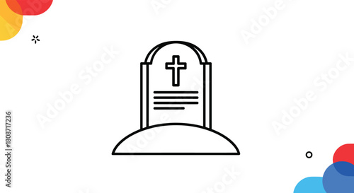 Simple gravestone illustration with cross for remembrance events or religious themes, perfect for memorial designs or somber presentations