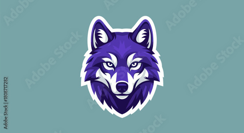 Striking purple wolf head illustration with intense gaze.