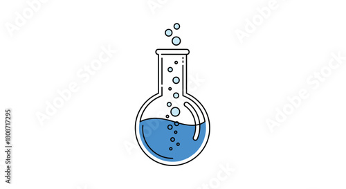 Modern science beaker filled with vibrant blue liquid and bubbles - perfect for educational materials and innovative research concepts