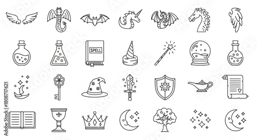 Enchanting vector art set featuring a delightful array of magical and fantasy elements designs