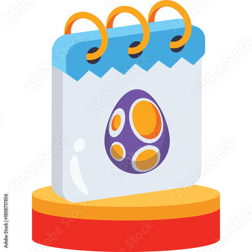Purple Easter Egg Icon on a Calendar Page with Blue Top and Orange Podium Base for Event Planning and Seasonal Celebration