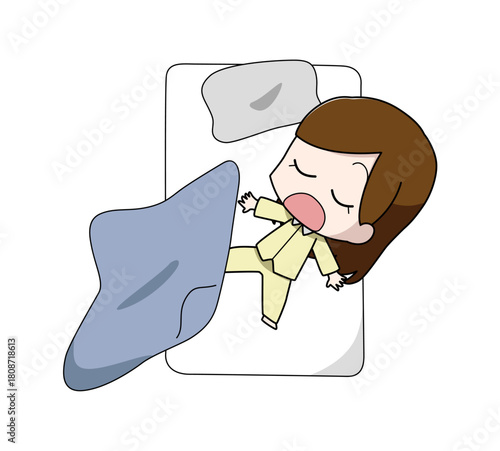 寝相が悪い女性のイラスト
