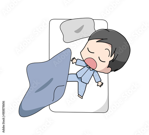 寝相が悪い男性のイラスト