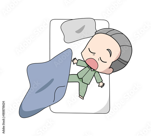 寝相が悪い高齢男性のイラスト