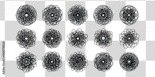 Abstract geometric pattern with circular designs on a checkered background creates a modern aesthetic