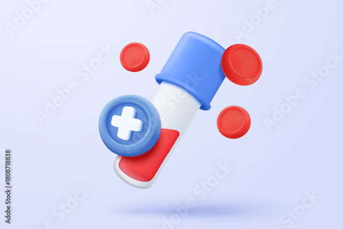 3d blood drop with medical sign on pastel background. World Blood donor day, healthcare, hematology, medicine minimal concept. 3d medical icon vector with shadow render illustration