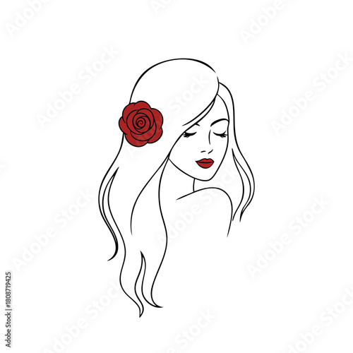 Girl with long hair and a rose