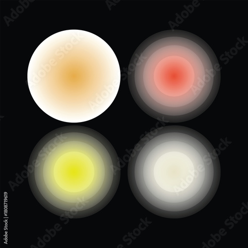 Abstract collection of glowing gradient orbs and soft blurred light circles isolated