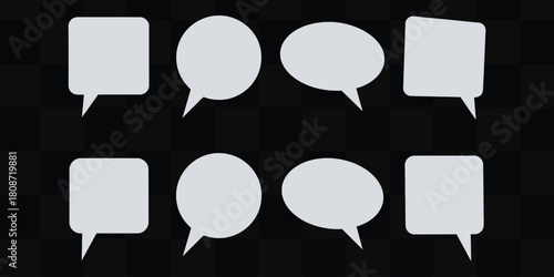 Various speech bubbles in different shapes on a checkered background for graphic design use