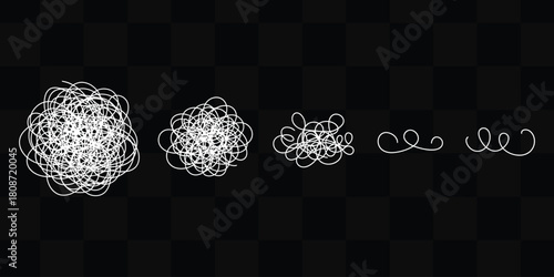 Abstract white scribble lines on a black checkered background showcase chaos and simplification