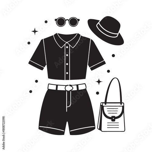 Casual Summer Shirt Shorts Accessories Outfit Silhouette